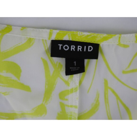 Torrid Lime Green Abstract Peplum Blouse Flutter Sleeve Size 1 - Picture 2 of 7